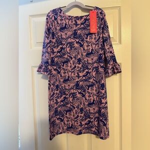 NWT Girls Lilly Pulitzer Pink and Blue ruffled sleeve dress